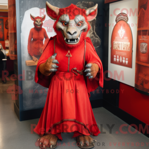 Mascot character of a Red Gargoyle dressed with a Empire Waist Dress and Backpacks