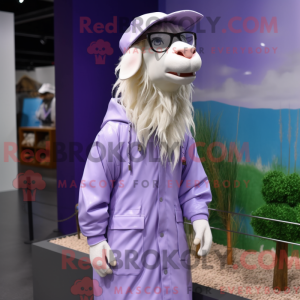 Mascot character of a Lavender Boer Goat dressed with a Raincoat and Eyeglasses