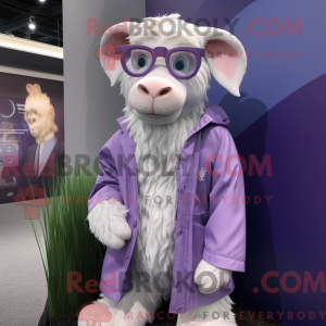 Mascot character of a Lavender Boer Goat dressed with a Raincoat and Eyeglasses