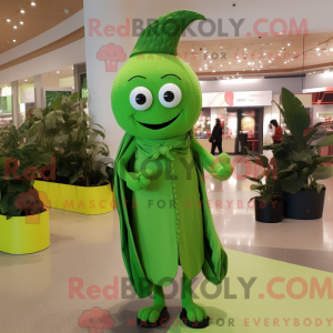 Mascot character of a Lime Green Spinach dressed with a Dress Pants and Necklaces