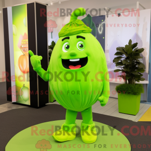 Mascot character of a Lime Green Spinach dressed with a Dress Pants and Necklaces