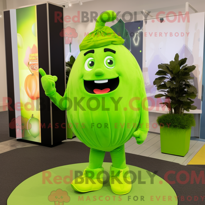 Mascot character of a Lime Green Spinach dressed with a Dress Pants and Necklaces