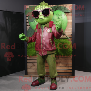 Mascot character of a Olive Raspberry dressed with a Leather Jacket and Sunglasses