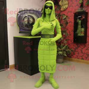 Lime Green Gi Joe mascot costume character dressed with a Wrap Dress and Anklets