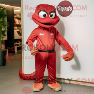 Mascot character of a Red Snake dressed with a Chinos and Smartwatches