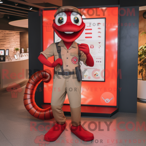 Mascot character of a Red Snake dressed with a Chinos and Smartwatches