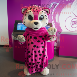 Mascot character of a Magenta Cheetah dressed with a Midi Dress and Shawl pins