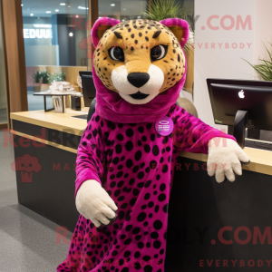 Mascot character of a Magenta Cheetah dressed with a Midi Dress and Shawl pins