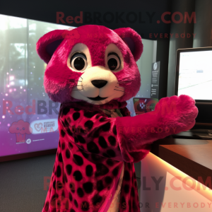 Mascot character of a Magenta Cheetah dressed with a Midi Dress and Shawl pins