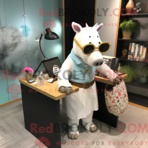 Mascot character of a White Tapir dressed with a Pencil Skirt and Eyeglasses