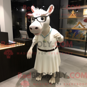Mascot character of a White Tapir dressed with a Pencil Skirt and Eyeglasses