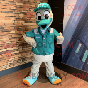Mascot character of a Teal Gosling dressed with a Bermuda Shorts and Ties