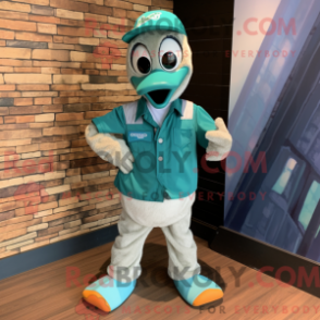 Mascot character of a Teal Gosling dressed with a Bermuda Shorts and Ties