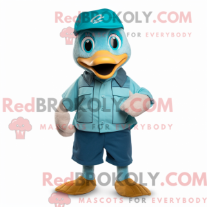 Mascot character of a Teal Gosling dressed with a Bermuda Shorts and Ties