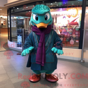 Mascot character of a Teal Plum dressed with a Jacket and Scarves