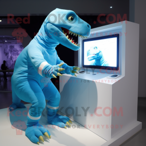 Cyan T Rex maskot kostume...