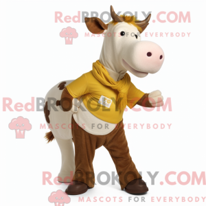 Mascot character of a Gold Hereford Cow dressed with a Henley Tee and Ties