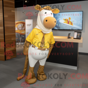 Mascot character of a Gold Hereford Cow dressed with a Henley Tee and Ties