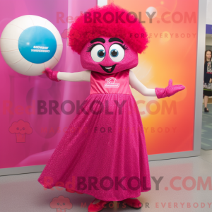 Mascot character of a Magenta Aglet dressed with a Ball Gown and Bracelets