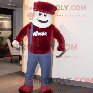 Mascot character of a Maroon Ghost dressed with a Bootcut Jeans and Caps