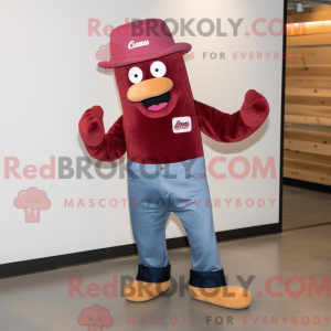 Mascot character of a Maroon Ghost dressed with a Bootcut Jeans and Caps