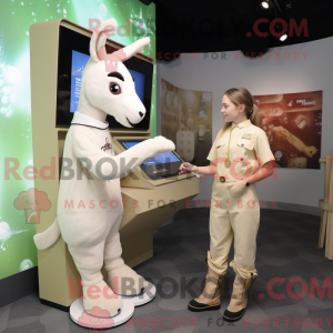 Mascot character of a Cream Mare dressed with a Playsuit and Watches