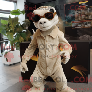 Mascot character of a Beige Komodo Dragon dressed with a Romper and Sunglasses