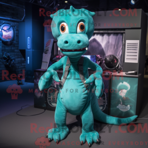 Mascot character of a Teal Hydra dressed with a Overalls and Wraps