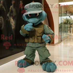 Mascot character of a Turquoise Green Beret dressed with a Cover-up and Foot pads