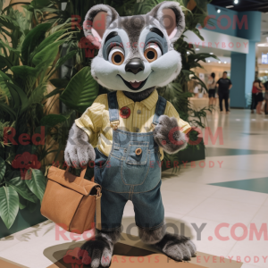 Mascot character of a Olive Civet dressed with a Denim Shorts and Handbags