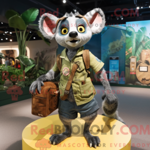 Mascot character of a Olive Civet dressed with a Denim Shorts and Handbags