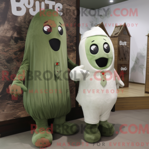 Mascot character of a Olive Ghost dressed with a Polo Shirt and Cummerbunds