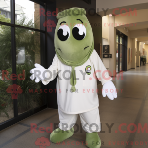 Mascot character of a Olive Ghost dressed with a Polo Shirt and Cummerbunds