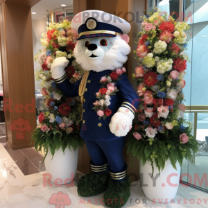 Mascot character of a Navy Bouquet Of Flowers dressed with a Vest and Necklaces