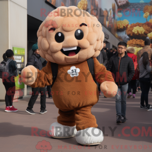 Mascot character of a Brown Cauliflower dressed with a Sweatshirt and Foot pads