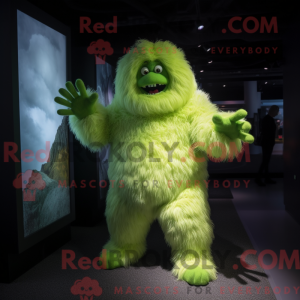 Mascot character of a Lime Green Yeti dressed with a Bodysuit and Cummerbunds