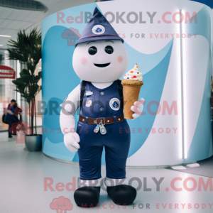 Mascot character of a Navy Ice Cream Cone dressed with a Dungarees and Smartwatches