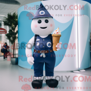 Mascot character of a Navy Ice Cream Cone dressed with a Dungarees and Smartwatches