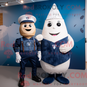 Mascot character of a Navy Ice Cream Cone dressed with a Dungarees and Smartwatches