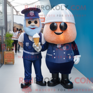 Mascot character of a Navy Ice Cream Cone dressed with a Dungarees and Smartwatches