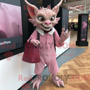 Mascot character of a Pink Gargoyle dressed with a Dress Shirt and Tote bags