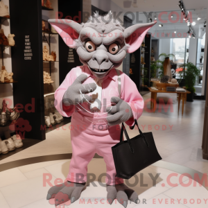 Mascot character of a Pink Gargoyle dressed with a Dress Shirt and Tote bags