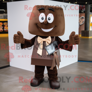 Mascot character of a Brown Chocolate Bar dressed with a Shorts and Bow ties
