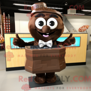 Mascot character of a Brown Chocolate Bar dressed with a Shorts and Bow ties