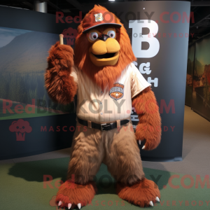 Mascot character of a Rust Sasquatch dressed with a Baseball Tee and Tie pins
