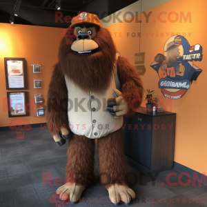 Mascot character of a Rust Sasquatch dressed with a Baseball Tee and Tie pins