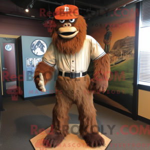 Mascot character of a Rust Sasquatch dressed with a Baseball Tee and Tie pins