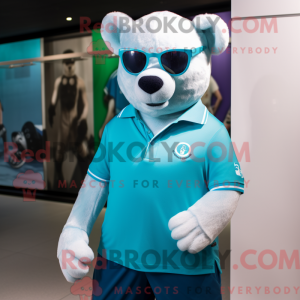 Mascot character of a Cyan Bear dressed with a Polo Tee and Sunglasses