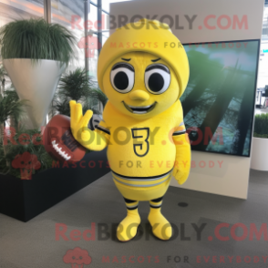 Mascot character of a Lemon Yellow American Football Helmet dressed with a Cardigan and Shawls