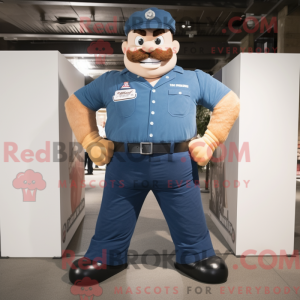 Mascot character of a Navy Strongman dressed with a Denim Shirt and Shoe clips